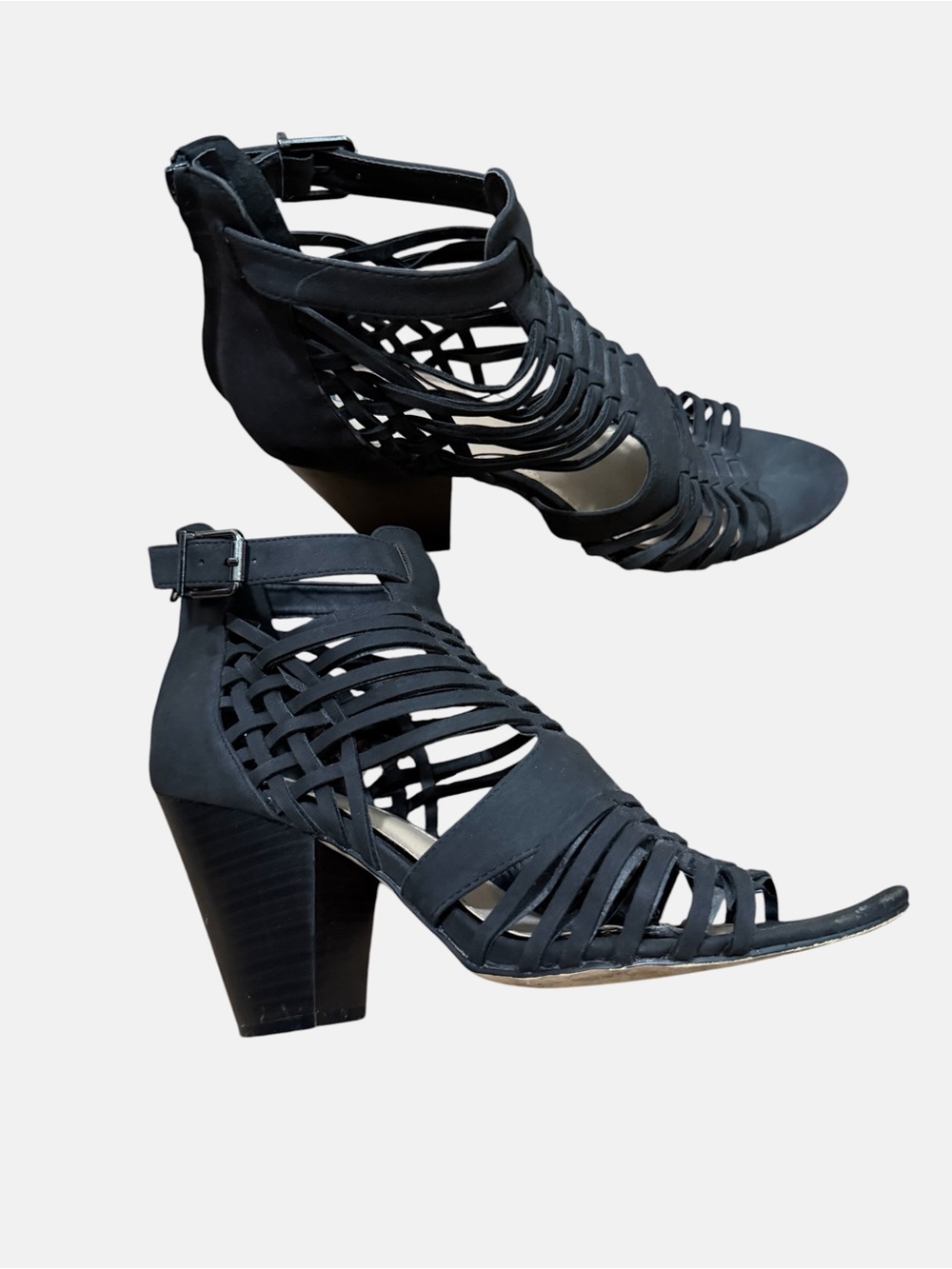 JustFab Black Strappy Cage Block Heels - Picture 7 of 9